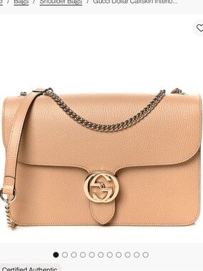 Gucci Dollar Calfskin Interlocking G Shoulder Bag Camelia